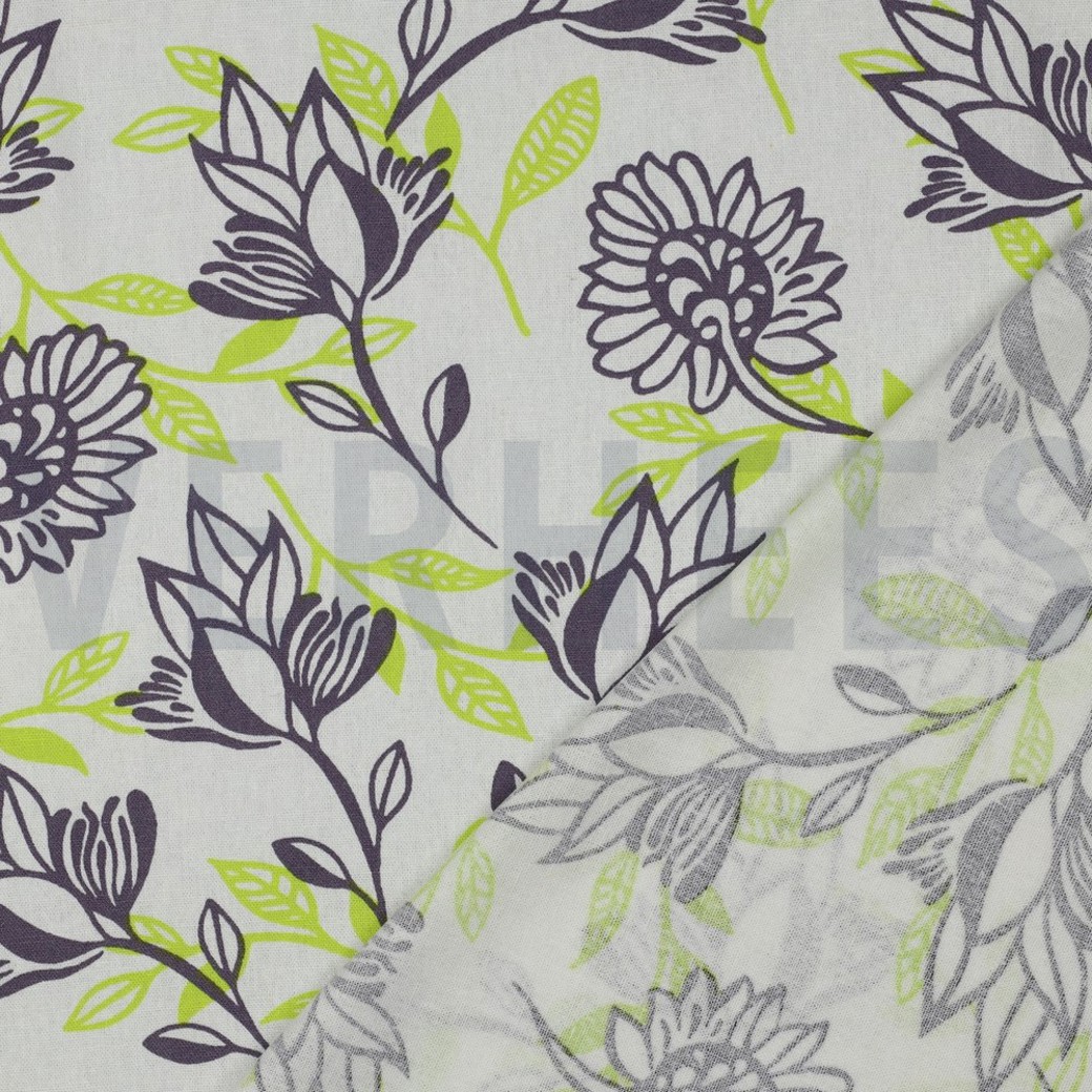 LINEN VISCOSE FLOWERS GREEN #4