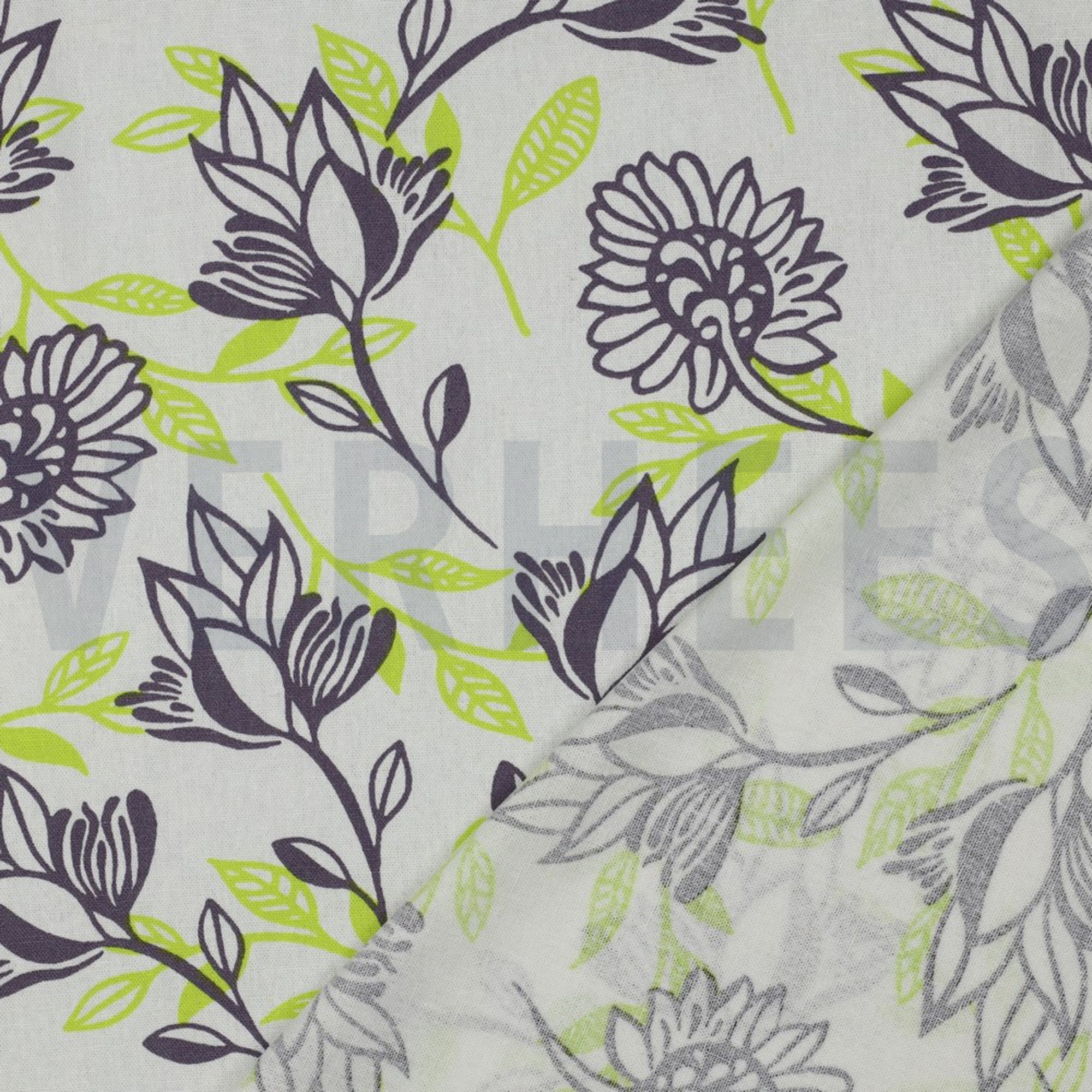LINEN VISCOSE FLOWERS GREEN (high resolution) #4