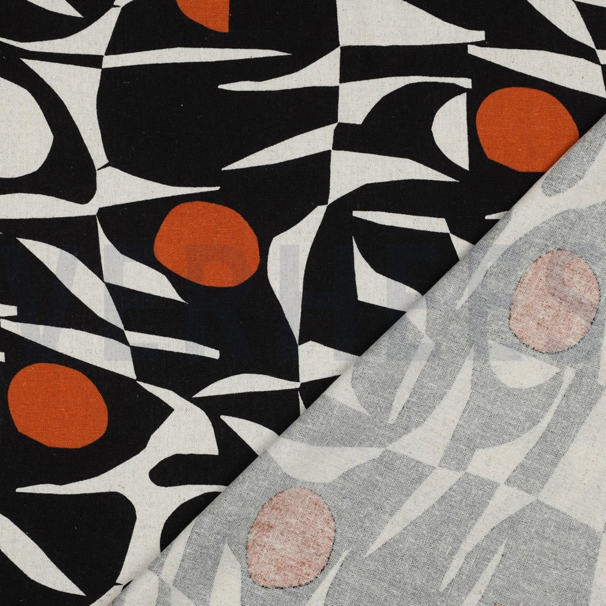 LINEN VISCOSE ABSTRACT BLACK/COGNAC (high resolution) #4