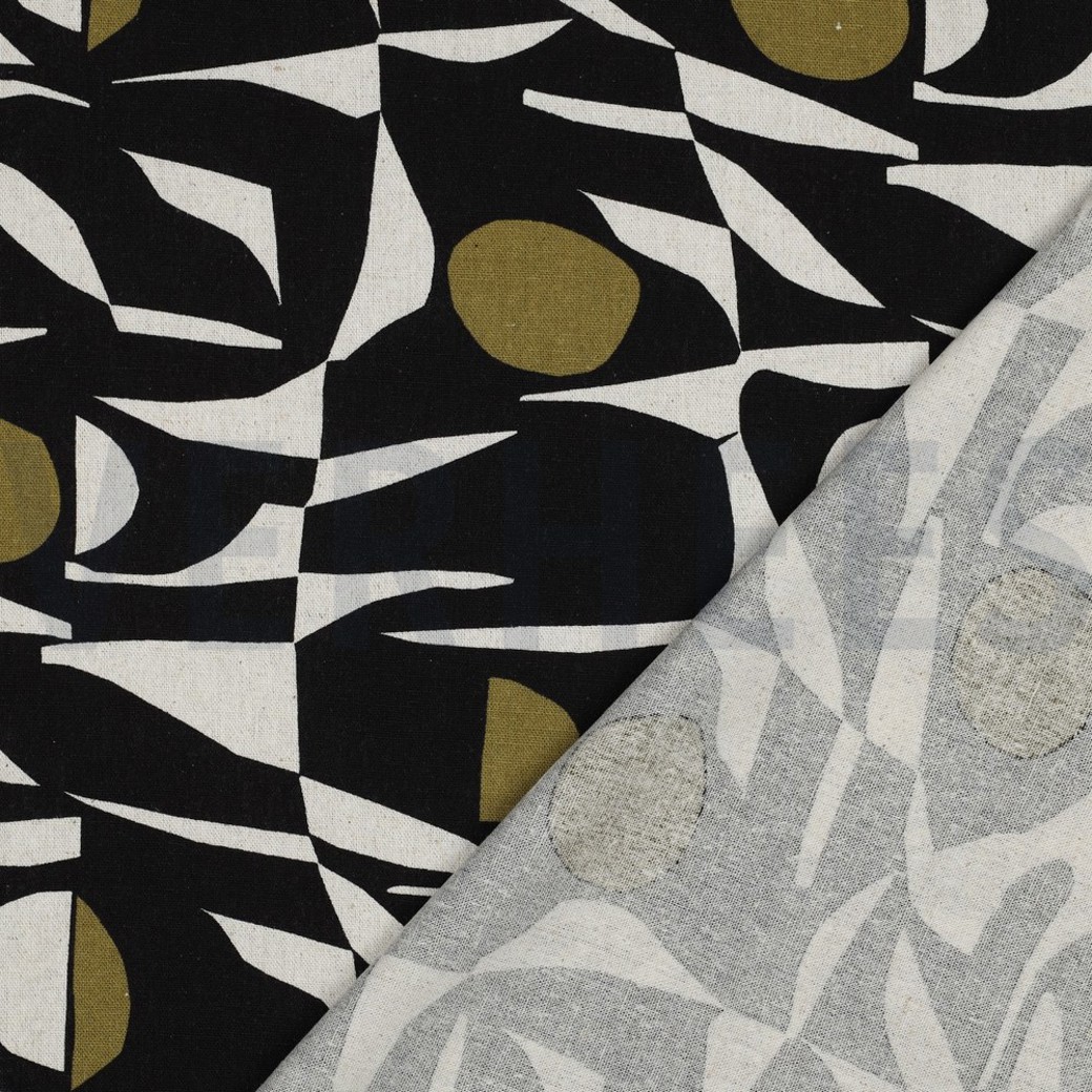 LINEN VISCOSE ABSTRACT BLACK/PICKLE #4