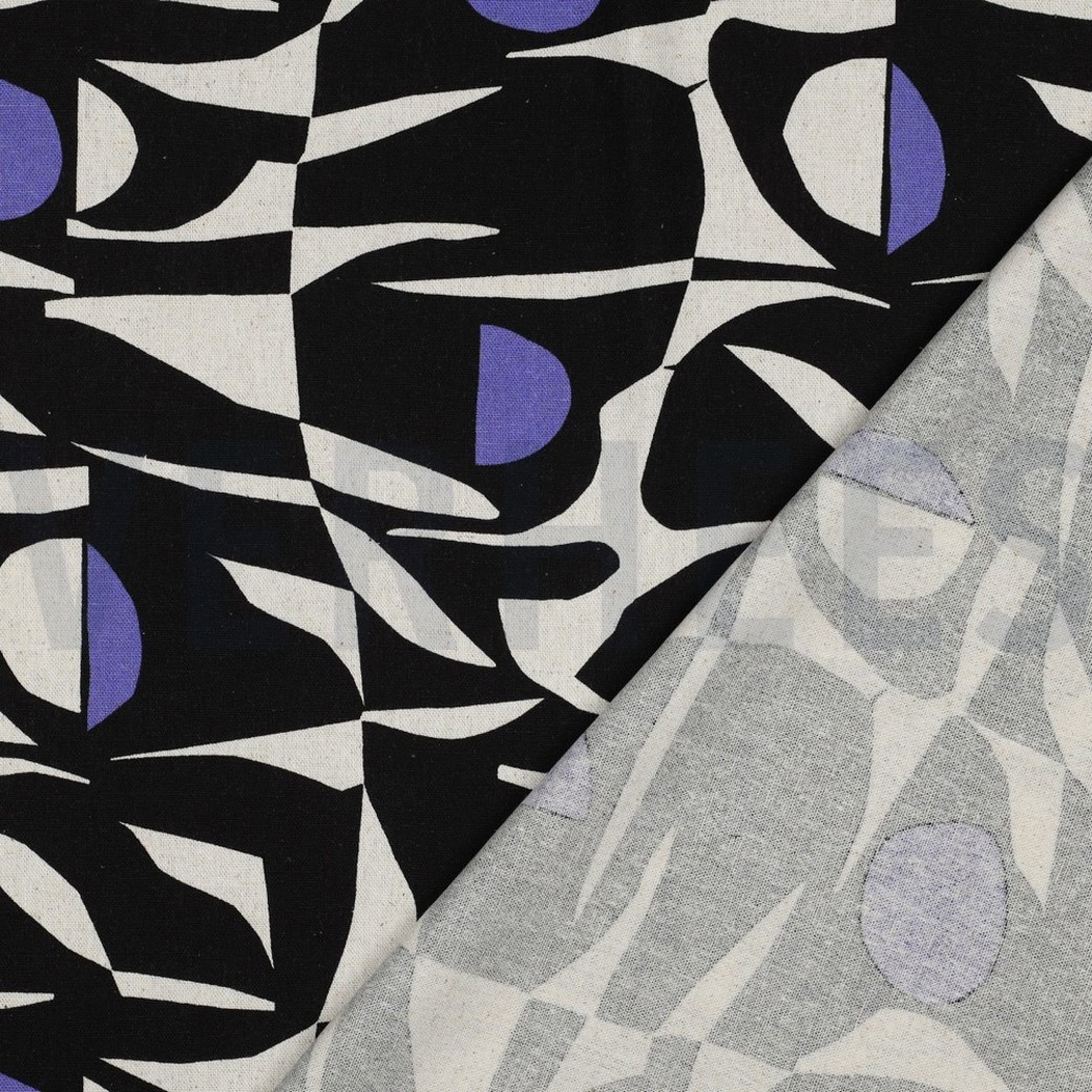 LINEN VISCOSE ABSTRACT BLACK/PURPLE #4