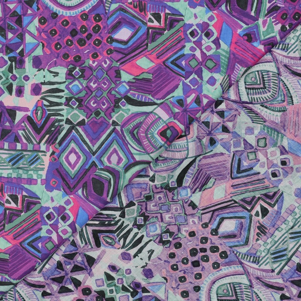 COTTON VOILE DIGITAL ABSTRACT PURPLE #4