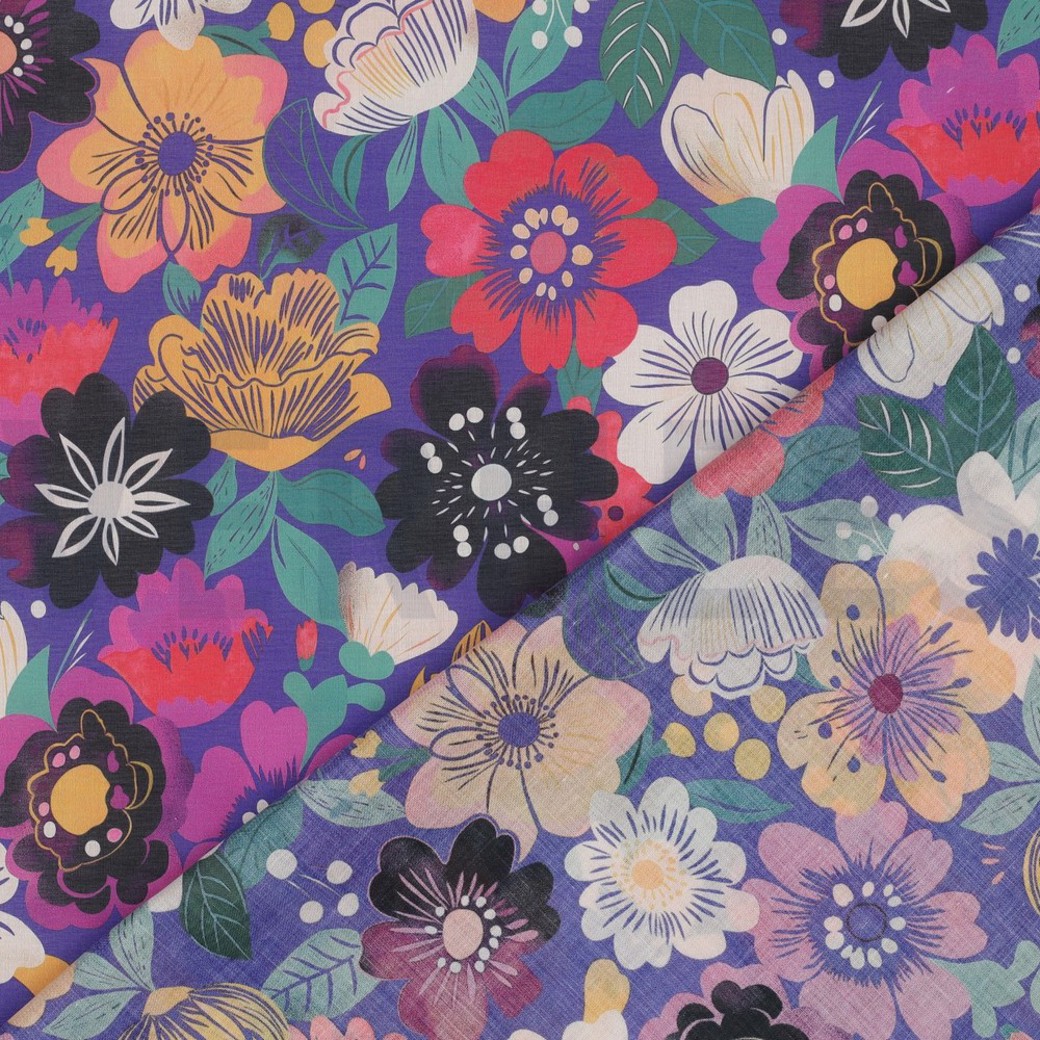 COTTON VOILE DIGITAL FLOWERS COBALT #4