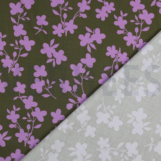 VISKOSE ROSELLA STRETCH BLUMEN ARMEEGRÜN #7