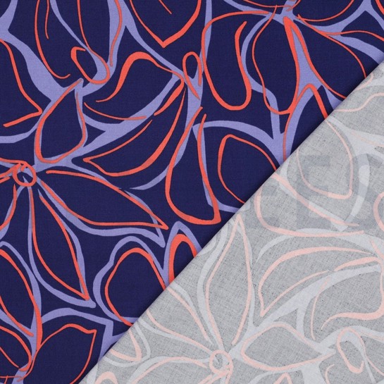 VISKOSE ROSELLA STRETCH ABSTRACT BLUMEN MARINEBLAU #7