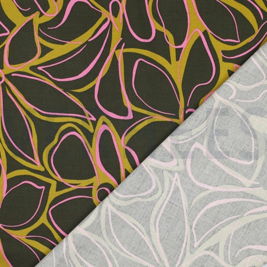 VISCOSE ROSELLA STRETCH ABSTRACT FLOWERS DARK GREEN #7