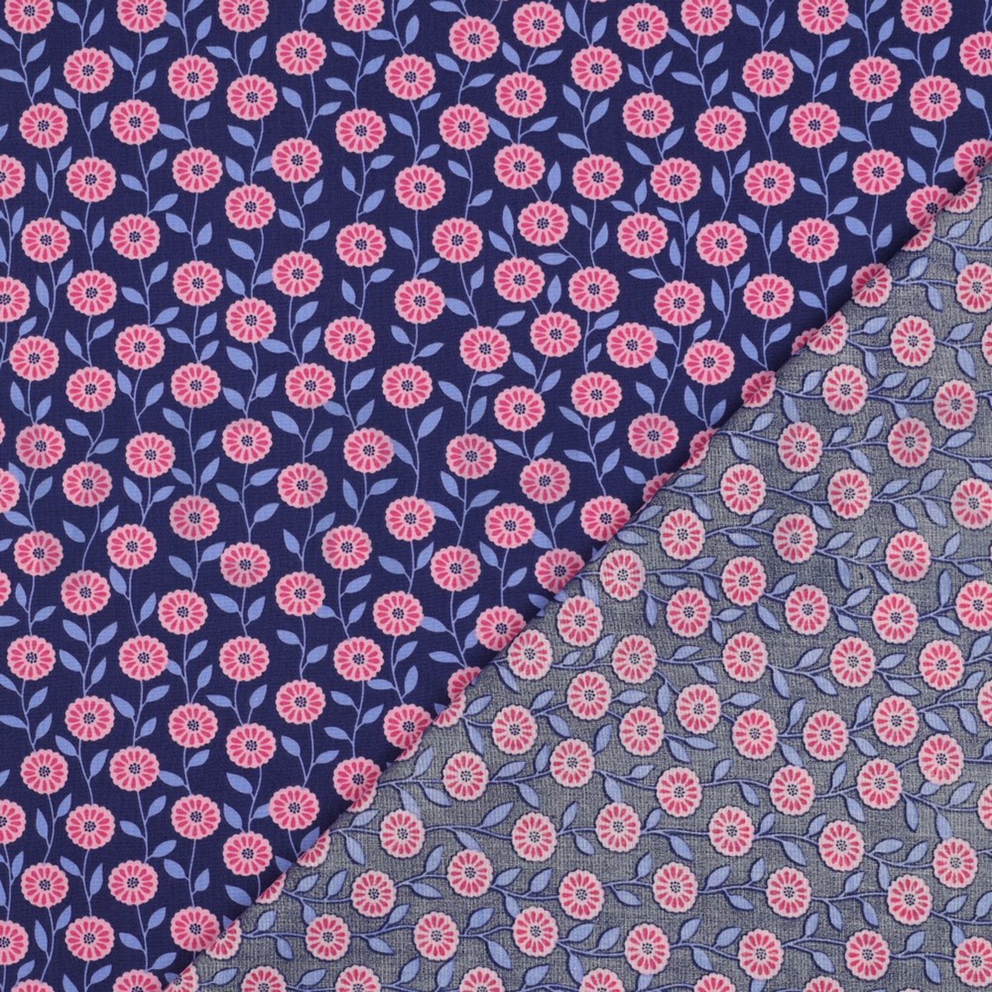 FINE POPLIN FLOWERS & CHECKS NAVY (high resolution) #4