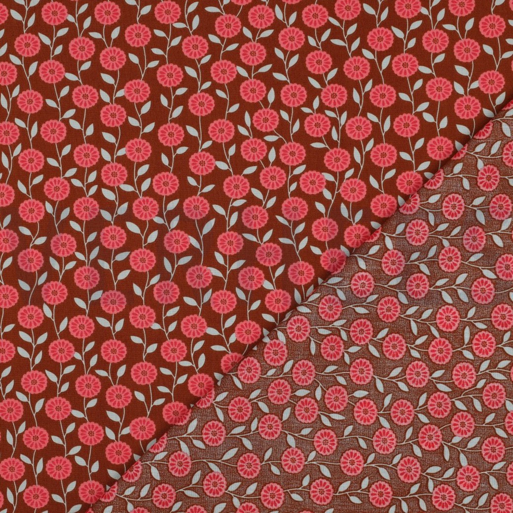 FINE POPLIN FLOWERS & CHECKS CARAMEL #4