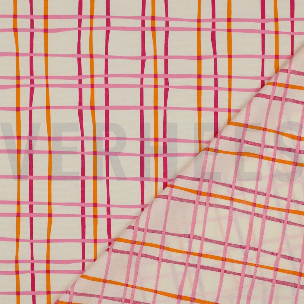 FINE POPLIN FLOWERS & CHECKS OFF WHITE #4