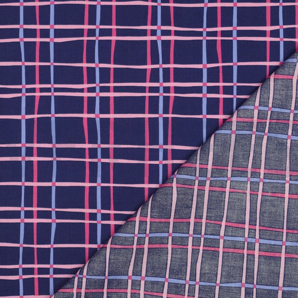 FINE POPLIN FLOWERS & CHECKS NAVY #4