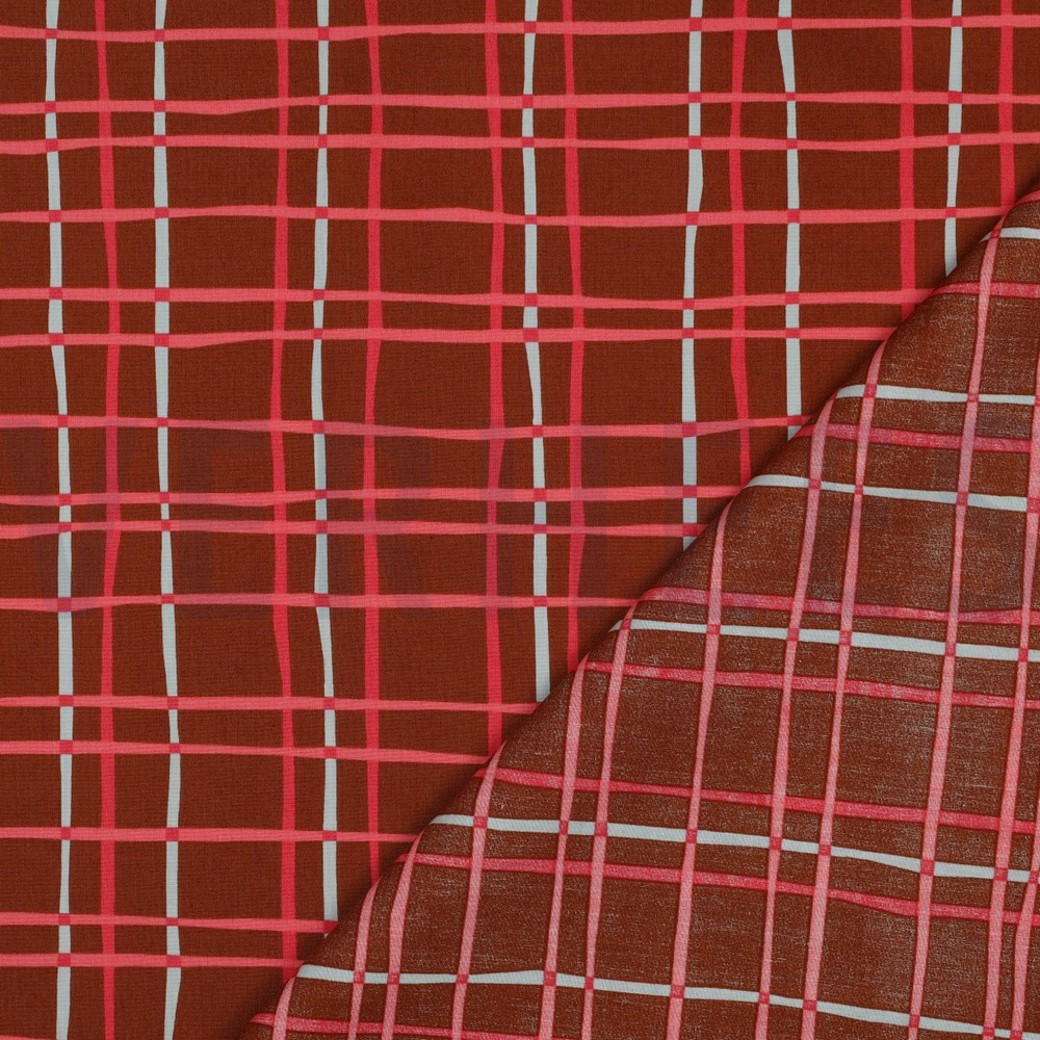 FINE POPLIN FLOWERS & CHECKS CARAMEL #4