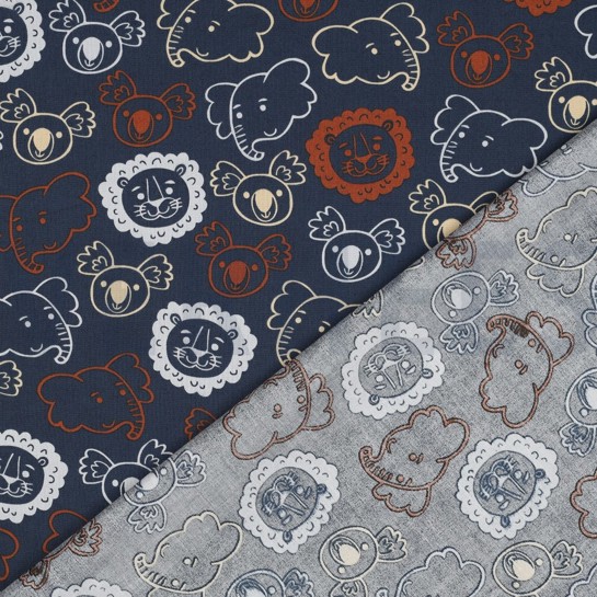 KATOENEN POPLIN SAFARI DIEREN MARINEBLAUW #7