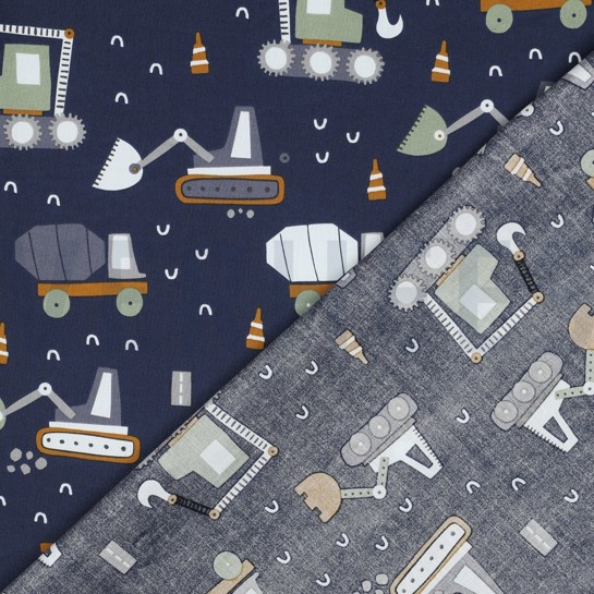 KATOENEN POPLIN VOERTUIGEN MARINEBLAUW #7