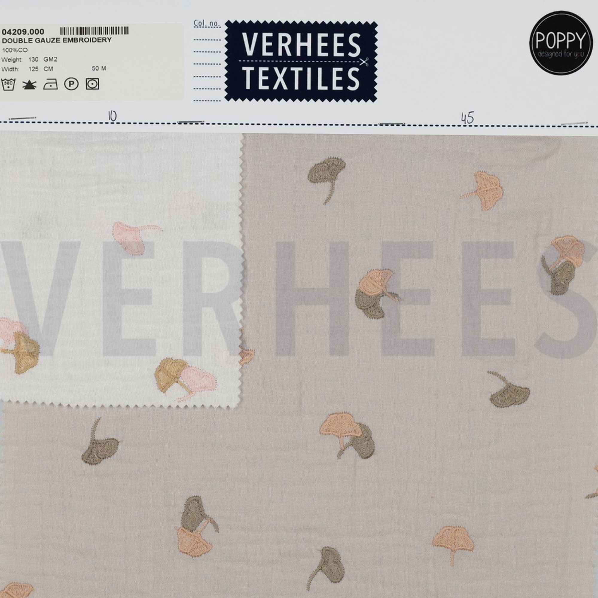 DOUBLE GAUZE EMBROIDERY LEAVES OFF WHITE (high resolution) #4