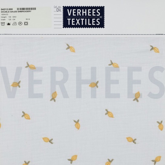 DOUBLE GAUZE EMBROIDERY LEMON WHITE #7