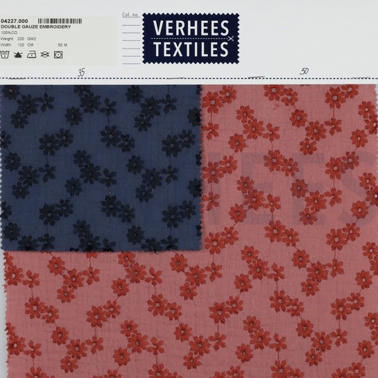 DOUBLE GAUZE EMBROIDERY BLOEMEN JEANSBLAUW #7