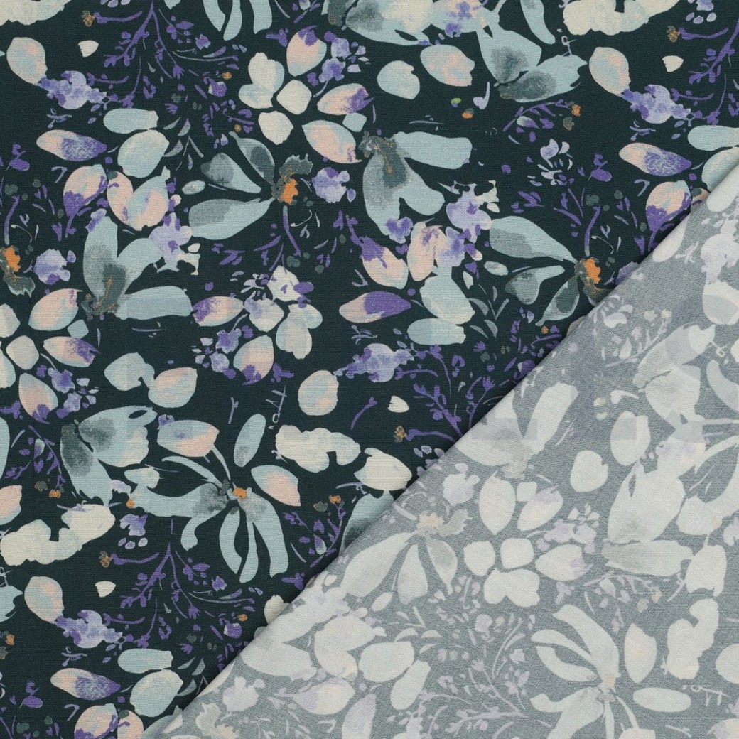 VISCOSE POPLIN STRETCH DIGITAL FLOWERS PETROL #4