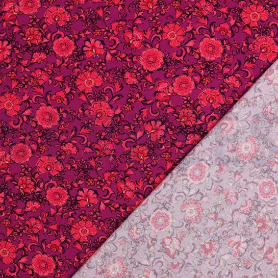 VISKOSE POPELINE STRETCH DIGITAL BLUMEN FUCHSIE #7