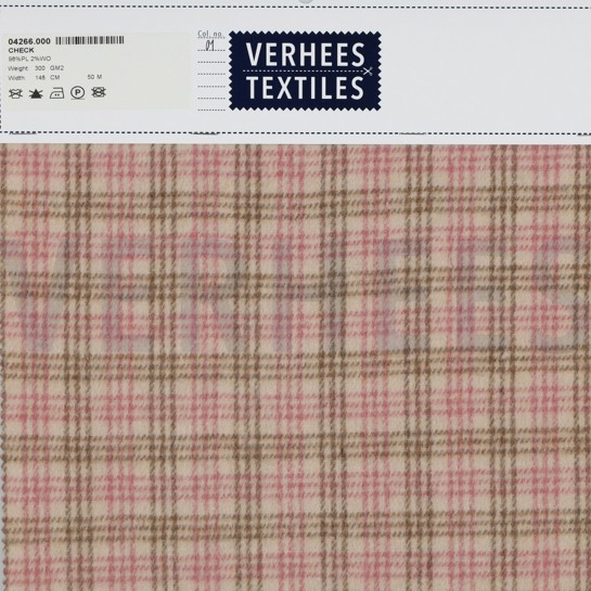 GEBORSTELDE MANTELSTOF RUITEN ZAND / LICHTROZE #7