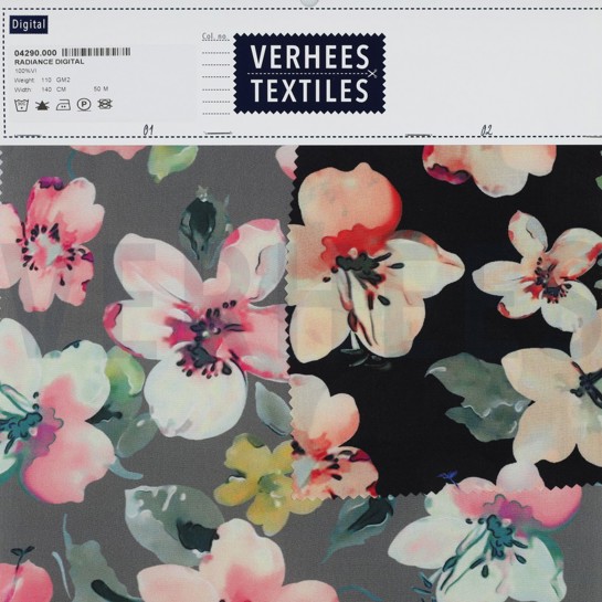 VISCOSE RADIANCE DIGITAAL BLOEMEN ZWART #7