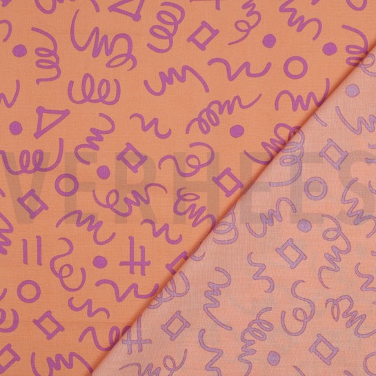 KATOENEN POPLIN GEOMETRISCH PERZIK / PAARS #7