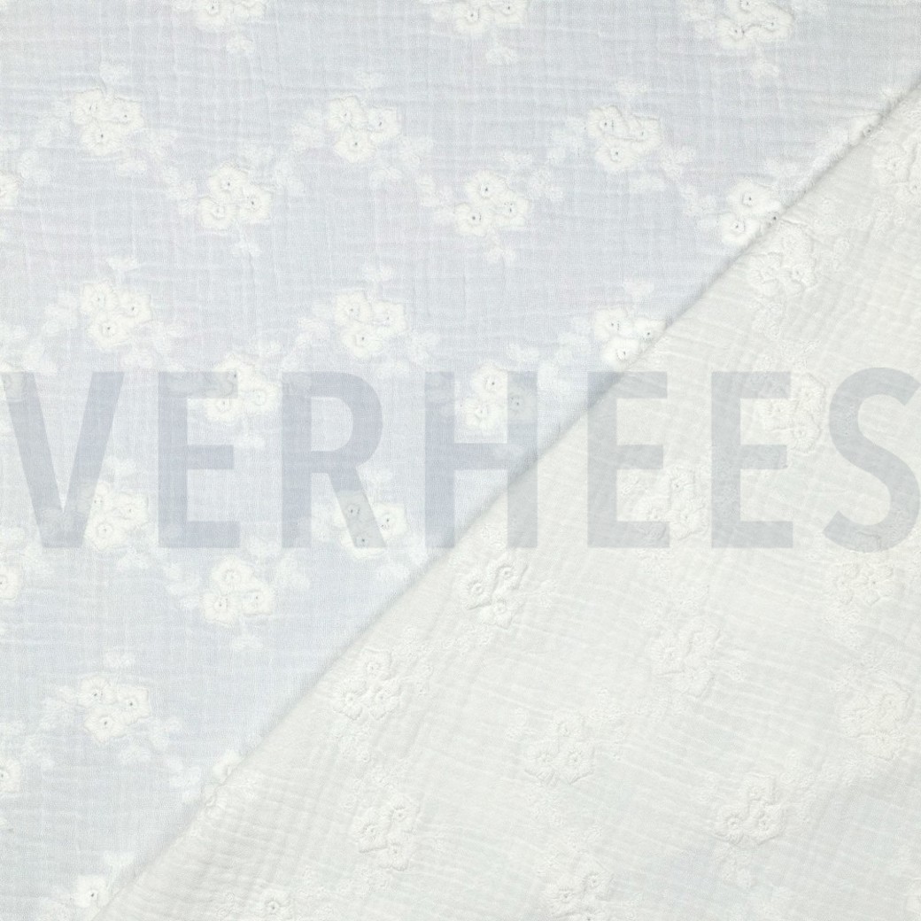DOUBLE GAUZE EMBROIDERY FLOWERS WHITE #4