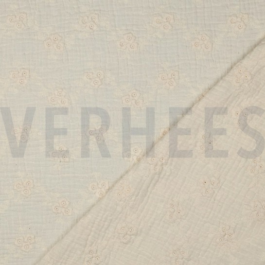 DOUBLE GAUZE EMBROIDERY FLOWERS NATURAL #7