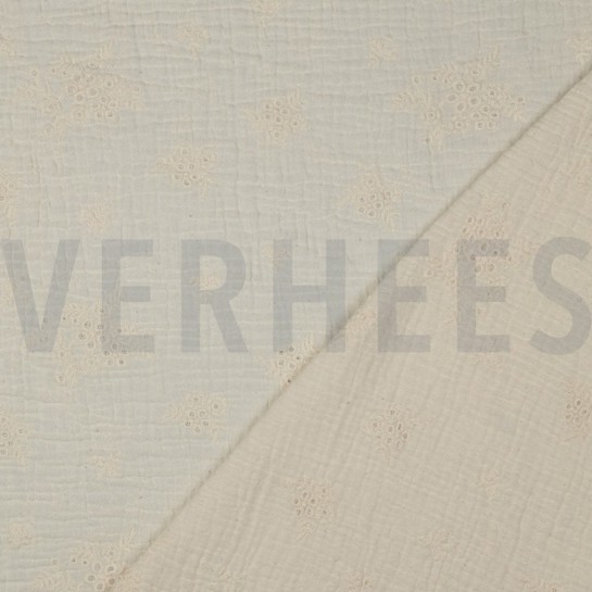 DOUBLE GAUZE EMBROIDERY FLOWERS NATURAL #7