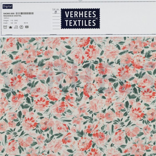VISCOSE RADIANCE DIGITAAL BLOEMEN ÉCRU / KORAAL #7