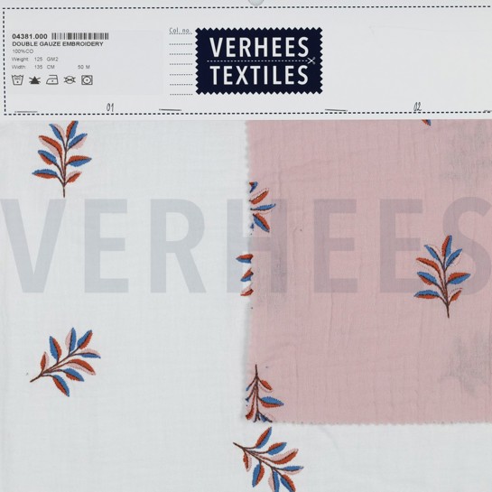 DOUBLE GAZE DE COTON BRODERIE FEUILLES LILAS #7