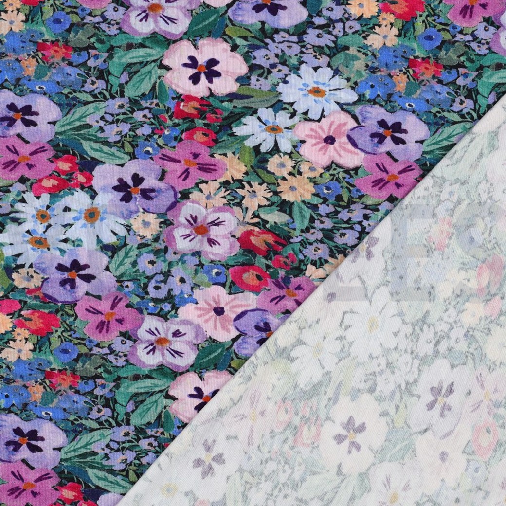VISCOSE JERSEY DIGITAL FLOWERS NAVY #4