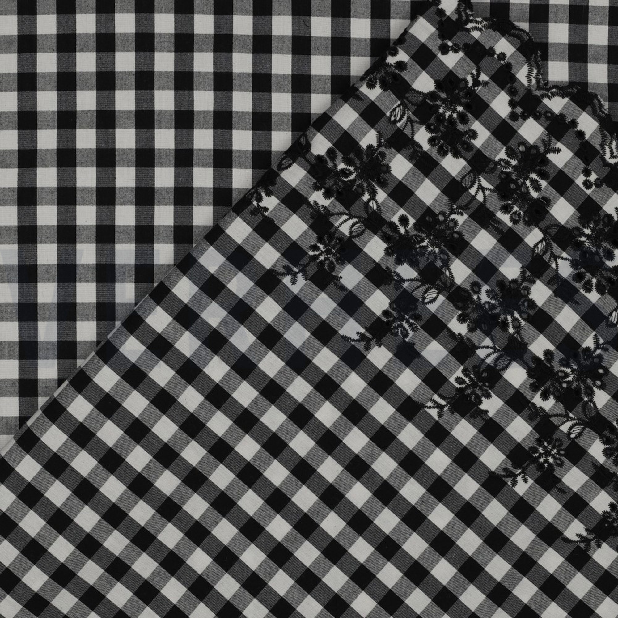 COTTON CHECKS ONE-SIDE BORDER ONE-SIDE SCALLOP BLACK / WHITE (high resolution) #4