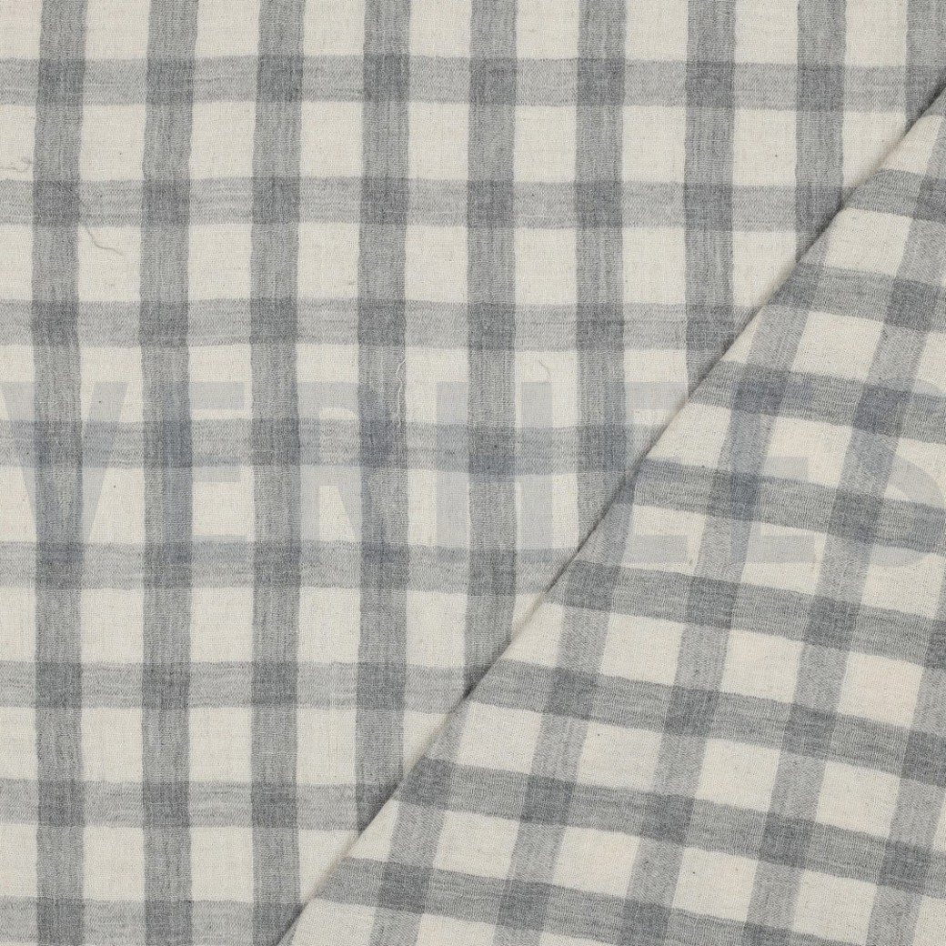 DOUBLE GAUZE LINEN YARN DYED CHECKS GREY / NATURAL #4