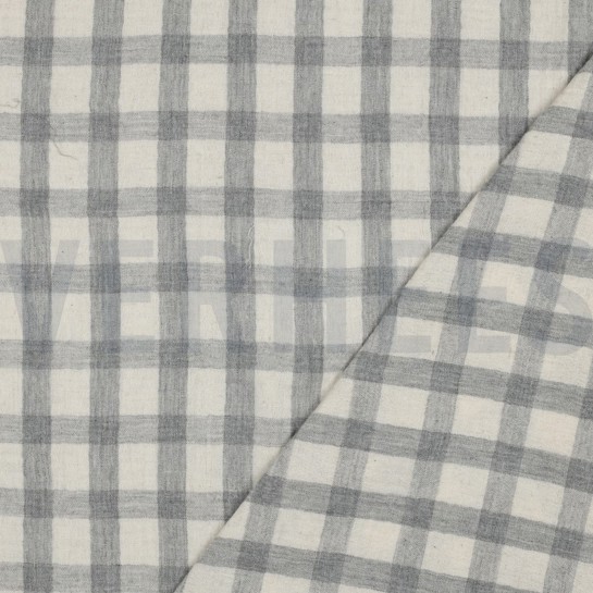 DOUBLE GAUZE LINEN YARN DYED CHECKS GREY / NATURAL #7