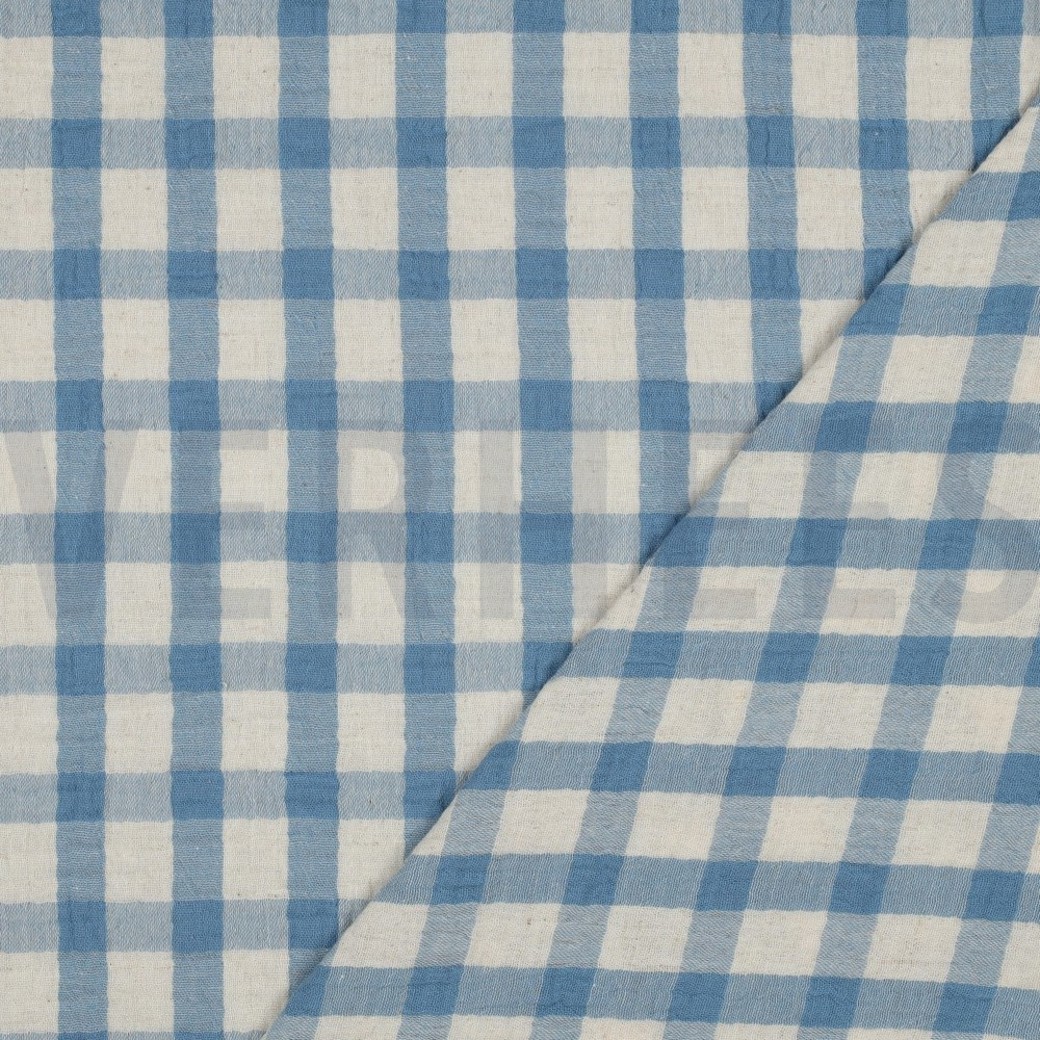 DOUBLE GAUZE LINEN YARN DYED CHECKS LIGHT BLUE / NATURAL #4