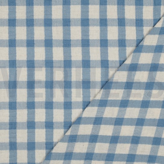 DOUBLE GAUZE LINEN YARN DYED CHECKS LIGHT BLUE / NATURAL #7
