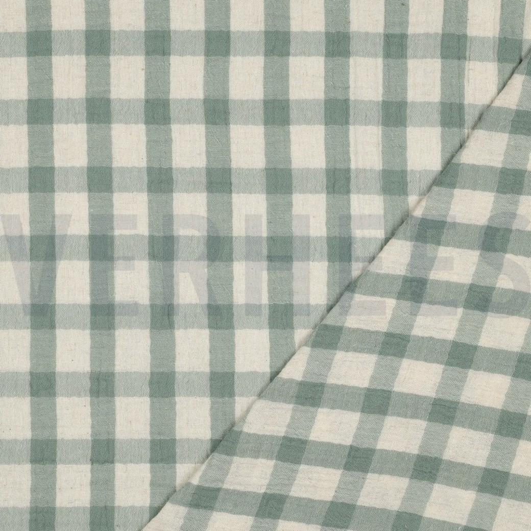 DOUBLE GAUZE LINEN YARN DYED CHECKS SAGE / NATURAL #4