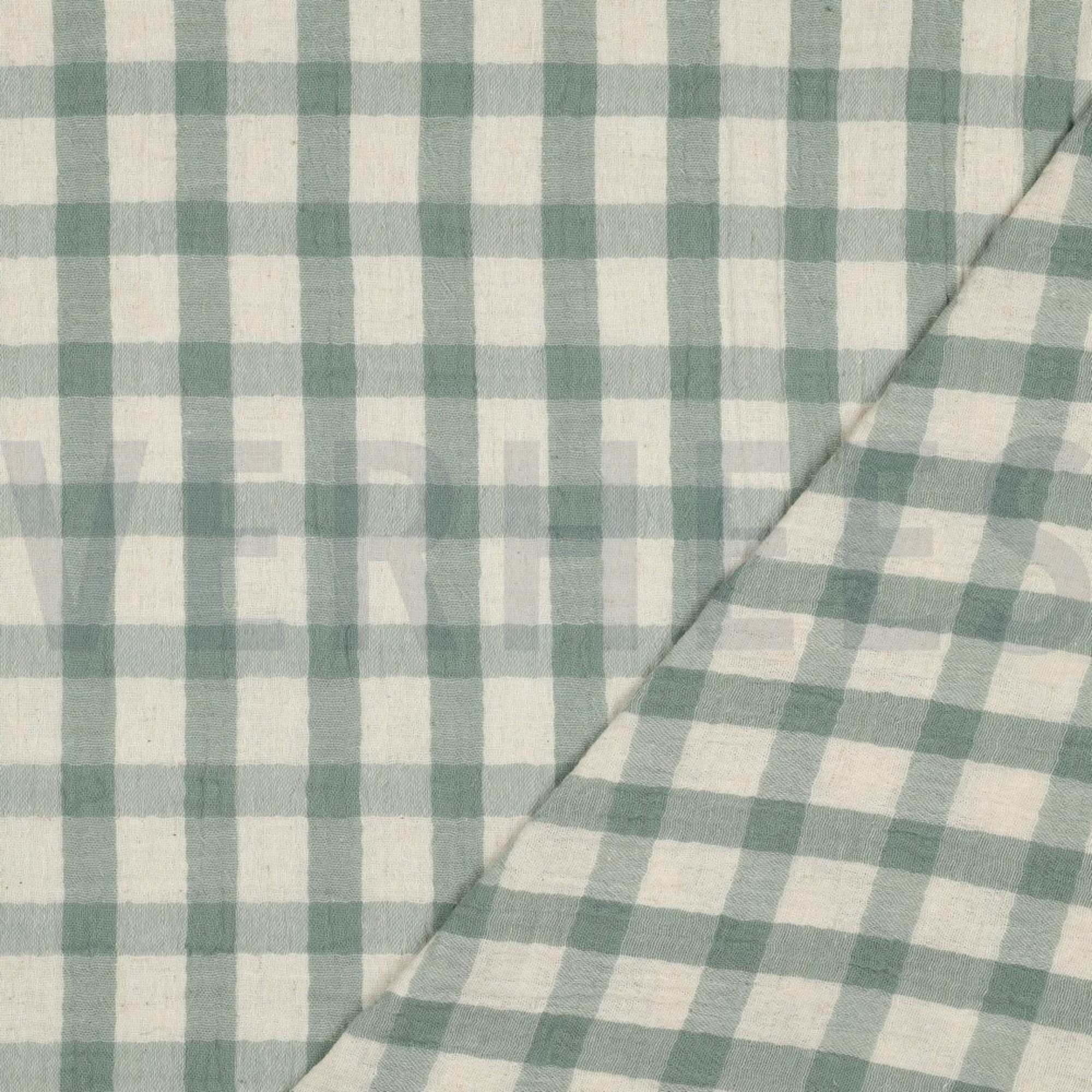 DOUBLE GAUZE LINEN YARN DYED CHECKS SAGE / NATURAL (high resolution) #4