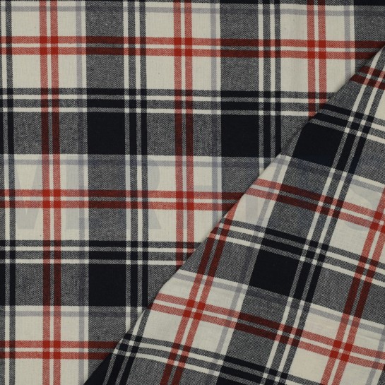 BAUMWOLLE GARNGEFÄRBT ANGERAUT KAROS MARINEBLAU #7