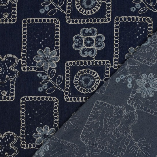 DENIM EMBROIDERY FLOWERS SEQUINS DARK BLUE #7