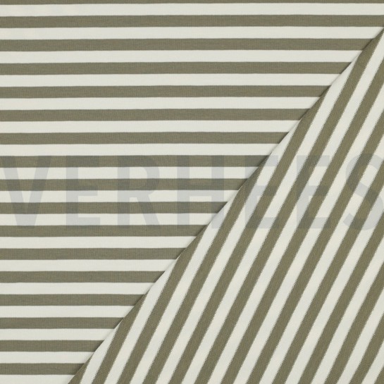 FRENCH TERRY GARNGEFÄRBT STREIFEN MOOSGRÜN / OFFWHITE #7