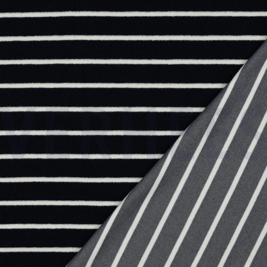 BAUMWOLLE FROTTEE GARNGEFÄRBT STREIFEN DUNKELBLAU #7