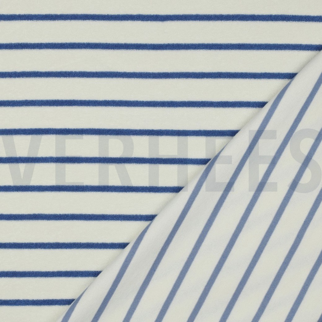 COTTON TOWELLING YARN DYED STRIPES ECRU / LIGHT BLUE #4