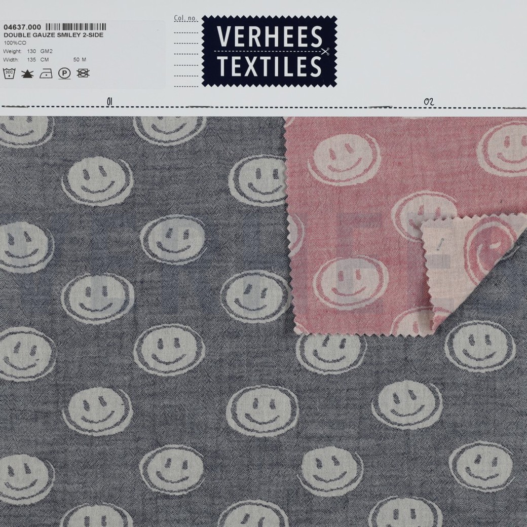 DOUBLE GAUZE JACQUARD SMILEY PINK / ECRU #4