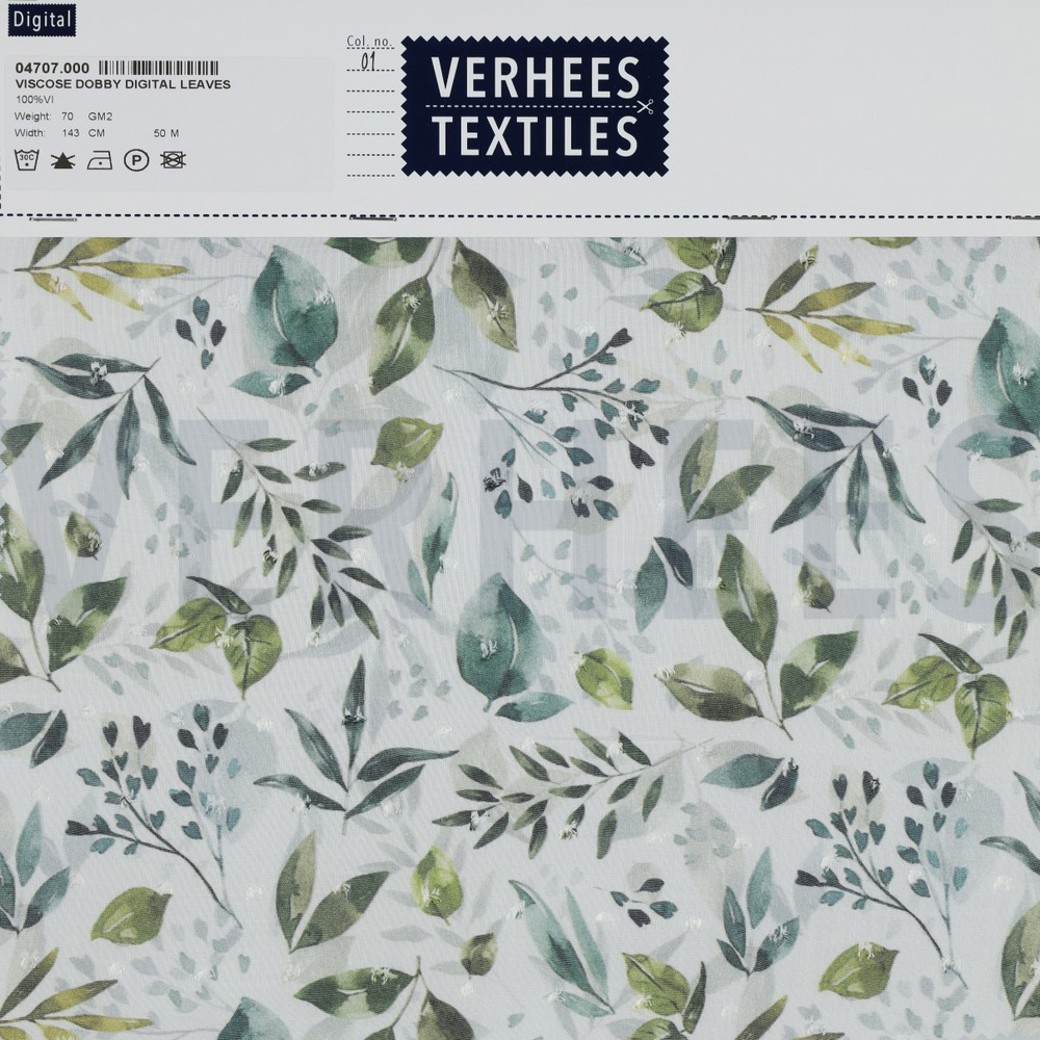 VISCOSE DOBBY DIGITAL LEAVES WHITE #4