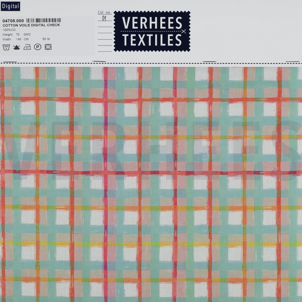 COTTON VOILE DIGITAL CHECK DARK MINT #4