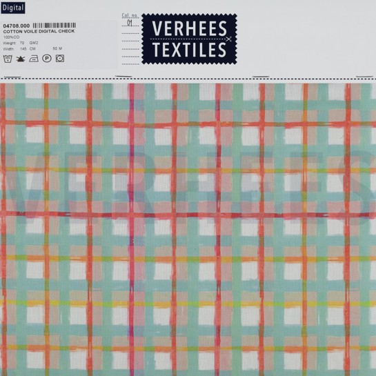 KATOEN VOILE DIGITAAL RUITEN DONKER MINT #7