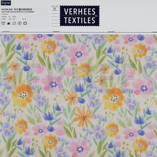 COTON VOILE NUMÉRIQUE FLEURS PÊCHE #7