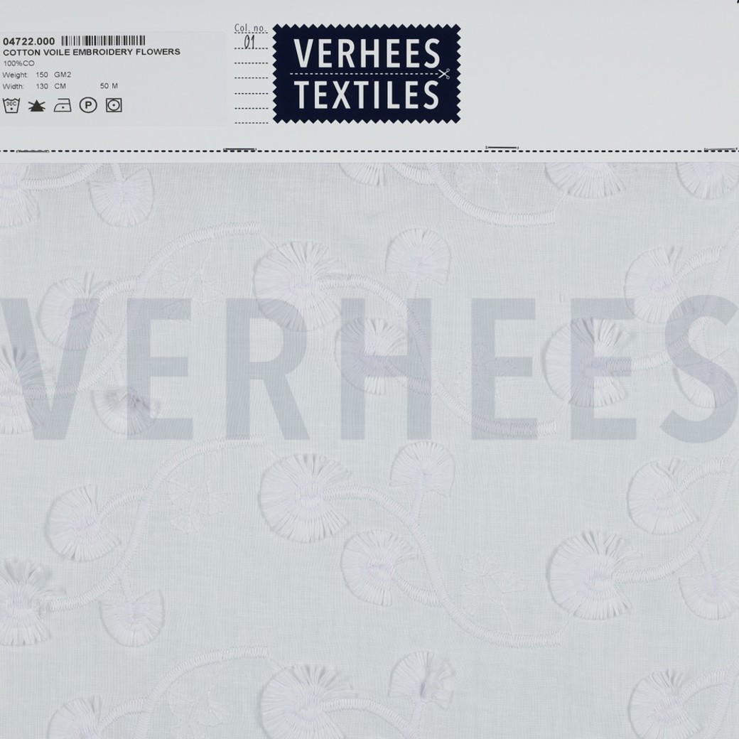 COTTON VOILE EMBROIDERY FLOWERS WHITE #4