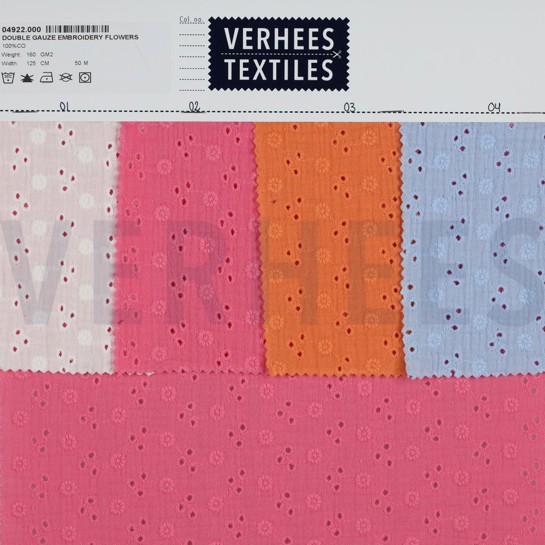 DOUBLE GAUZE EMBROIDERY BLOEMEN ROZE #7